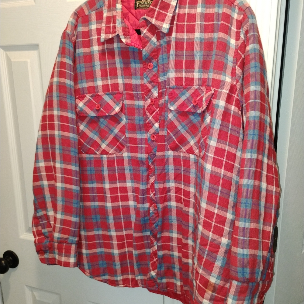 Red and Blue Insulated Plaid Button-Up Shirt